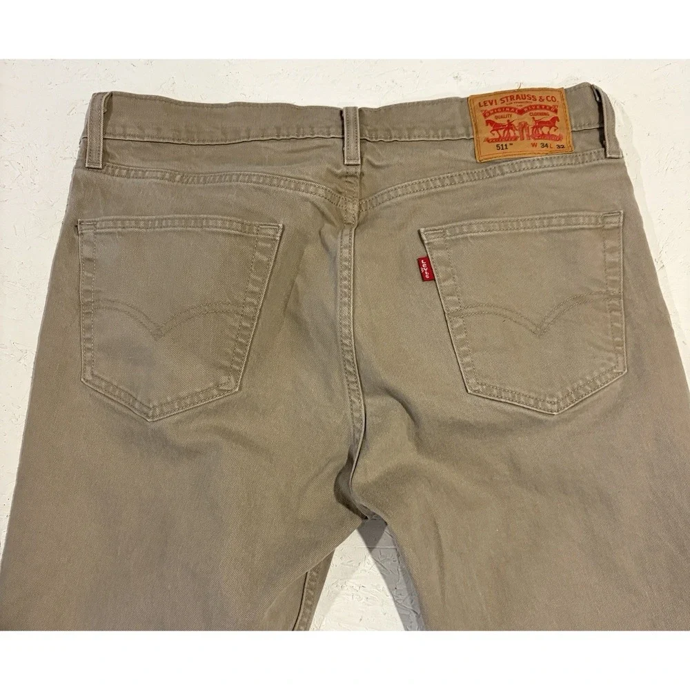 Levi's 511 Slim Fit Jeans Mens 34x32 Khaki Tan Denim Stretch Casual Modern Pants